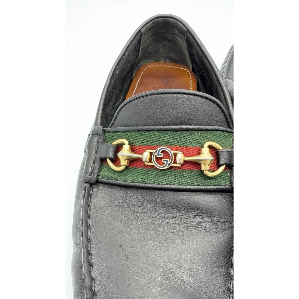 GUCCI Driver Men's Black Leather Horsebit With Web Loafers New UK 7 US 7.5 - Picture 10 of 16